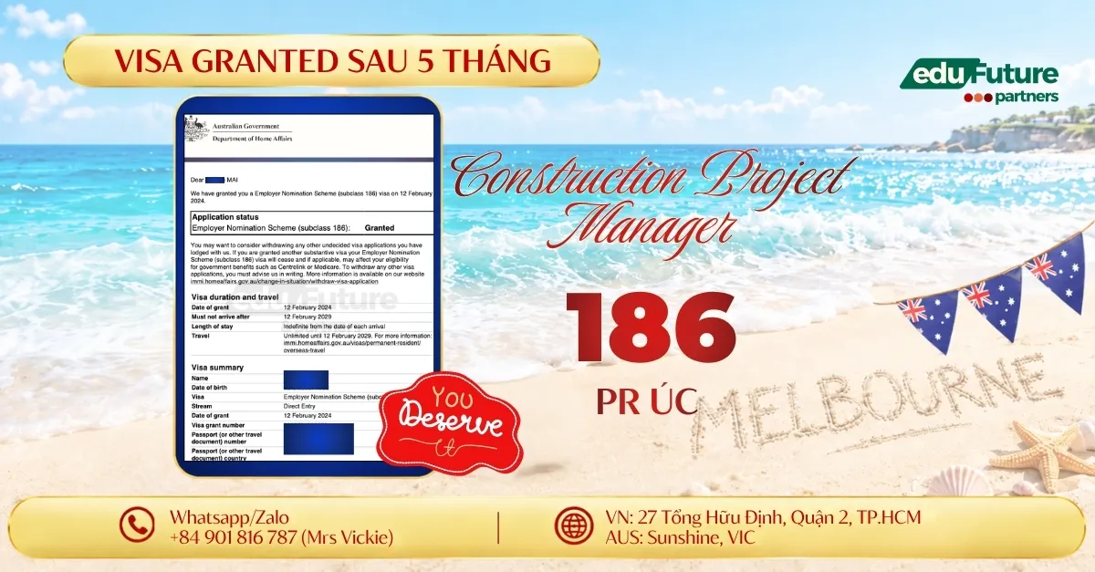 Visa 186 DE Construction Project Manager - Grant tháng 2/2024
